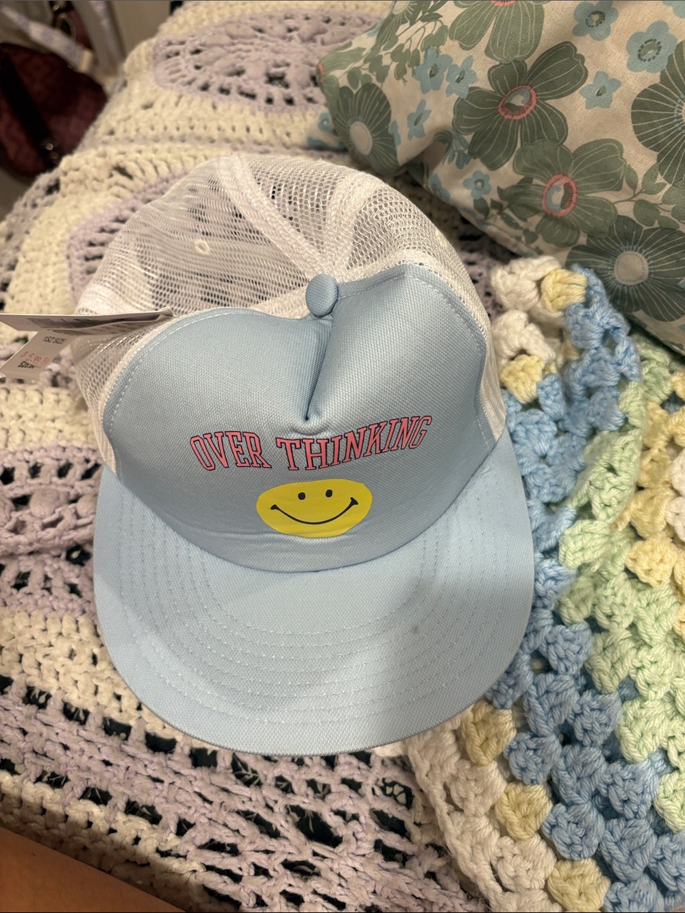 Kids Light Blue 'Over Thinking' Smile Trucker Hat
